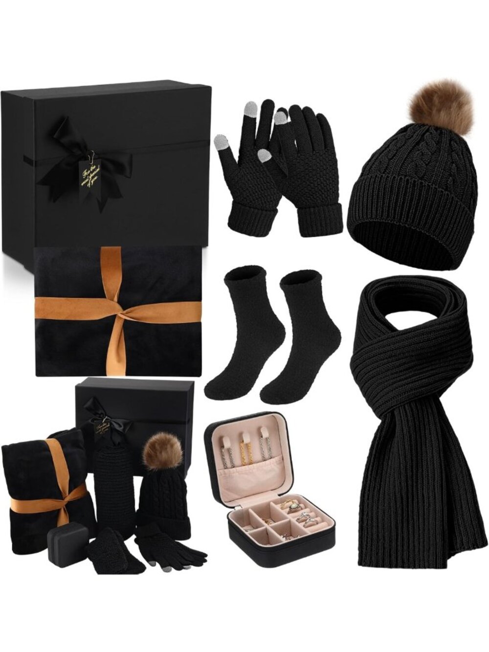 Cozy 7-Piece Winter Gift Set: Hat, Scarf, Gloves, Blanket & Socks for Her